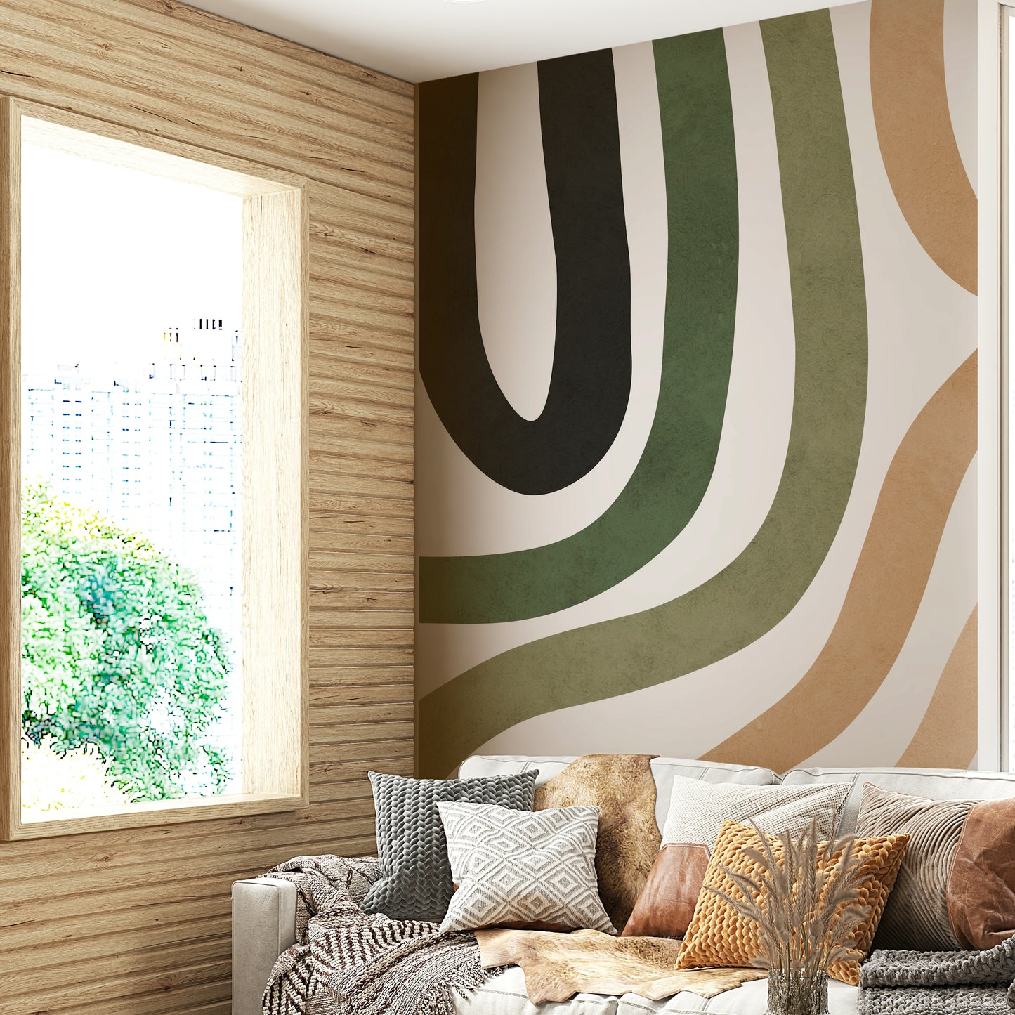 The design features soft, organic lines that give a modern feel.

