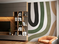 The colors are warm, earthy tones, including terracotta, beige, and sand.

