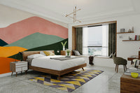 The wallpaper is applied seamlessly, giving the wall a uniform, high-end look.

