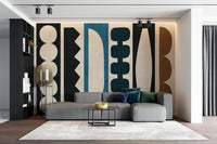 The design features a playful, interlocking arrangement of different sized rectangles and squares.

