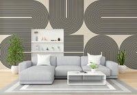The wallpaper is applied seamlessly, giving the wall a uniform, high-end look.


