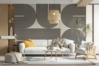 The wall mural is installed on a living room feature wall.

