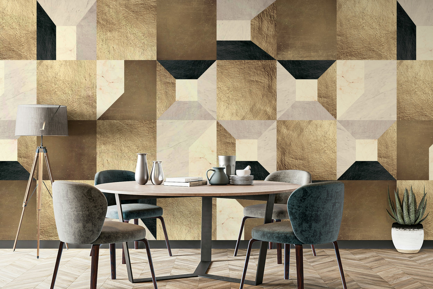 The room feels elegant and chic due to the sophisticated design.

