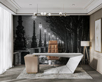 The wall mural is installed on a living room feature wall.

