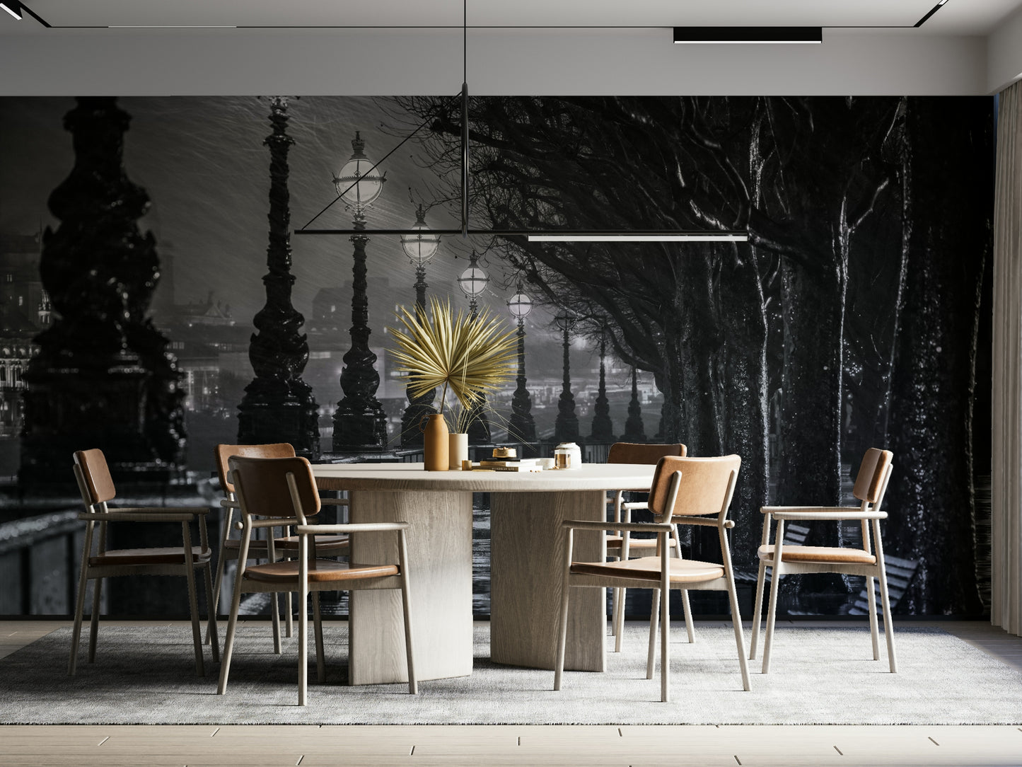 A large-scale cityscape photography print.

