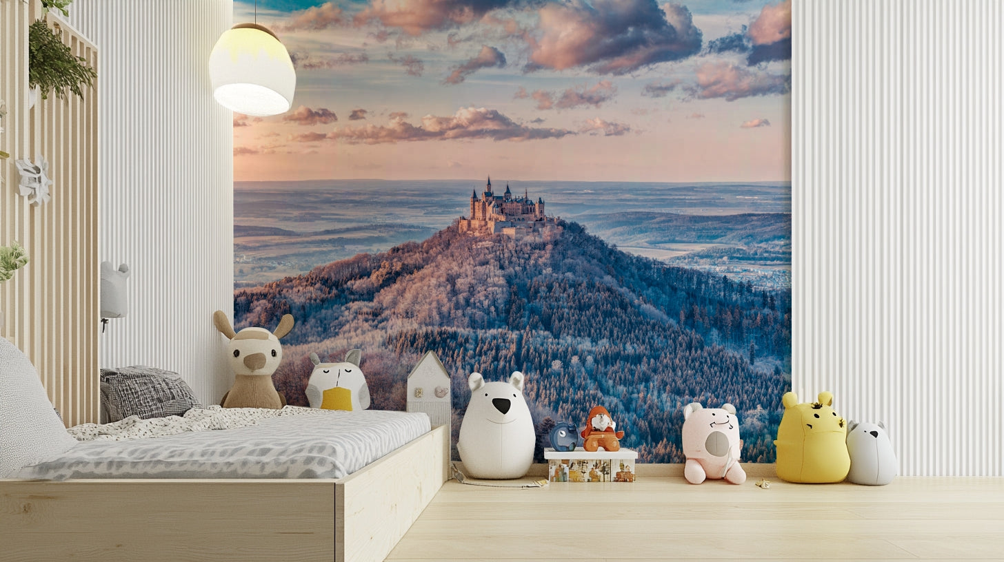 A high-resolution wall mural of an elevated fantasy kingdom.

