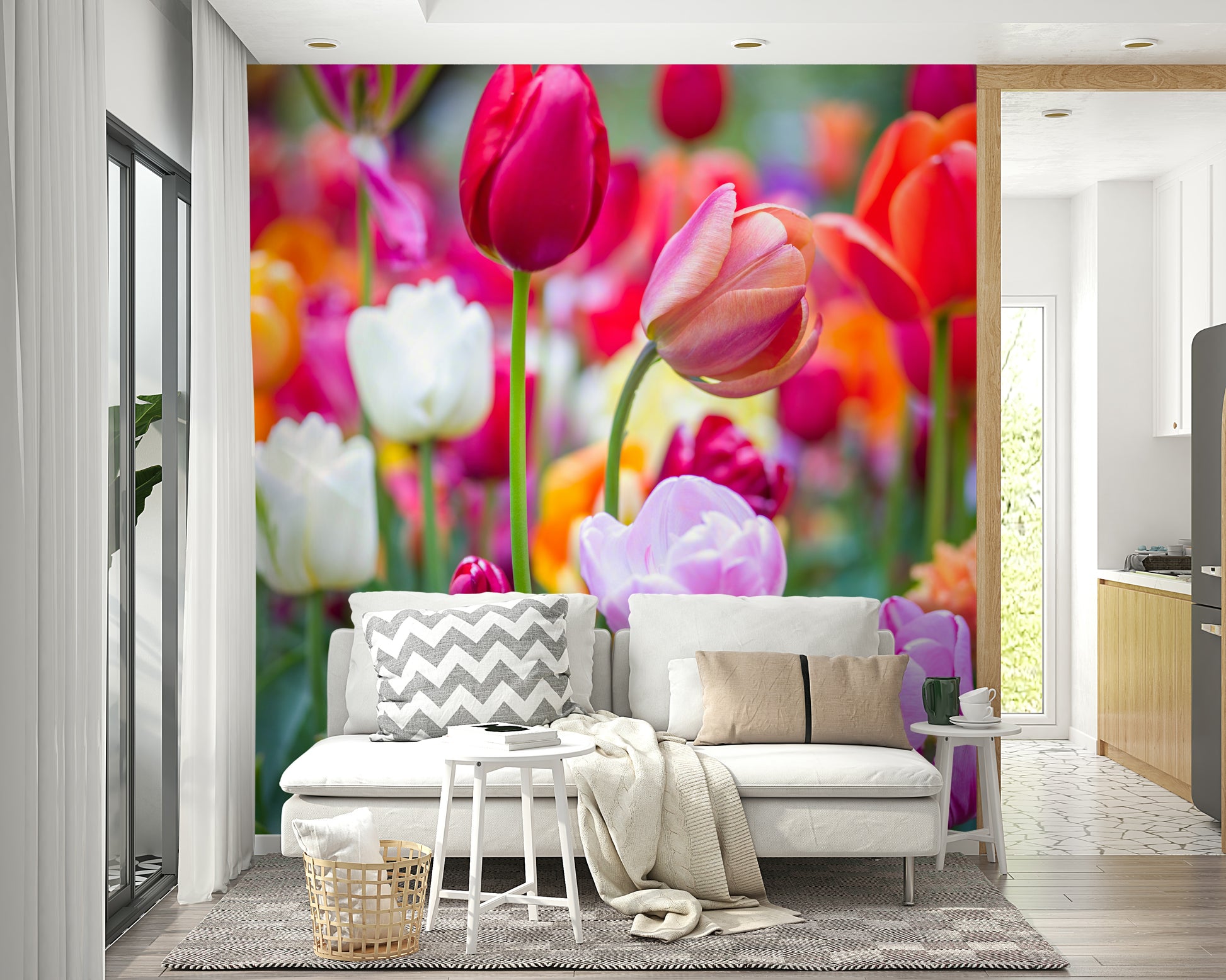 The wallpaper is applied seamlessly, making the view feel realistic.

