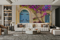 A close-up view of the detailed bougainvillea blossoms.

