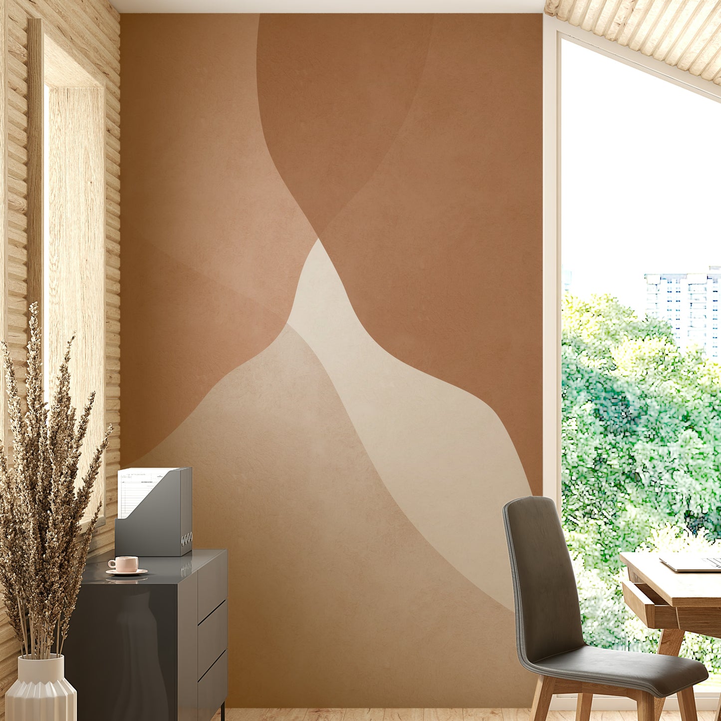 The design features soft, organic lines that give a modern feel.

