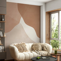 The wall mural is installed on a living room feature wall.

