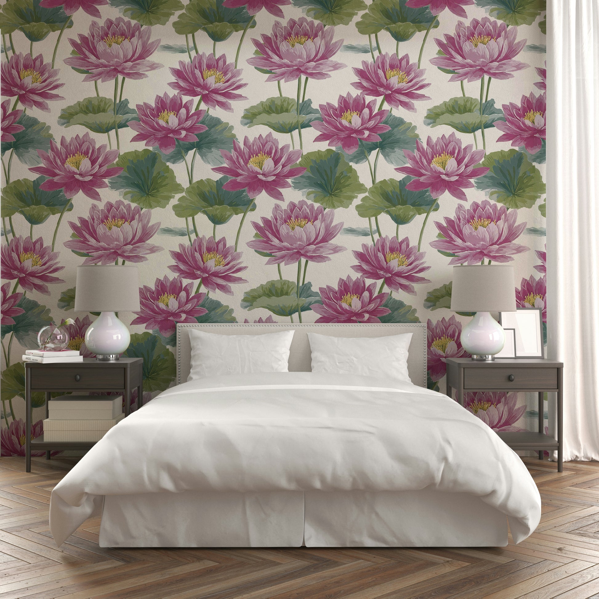 The room feels calm and serene due to the delicate design.

