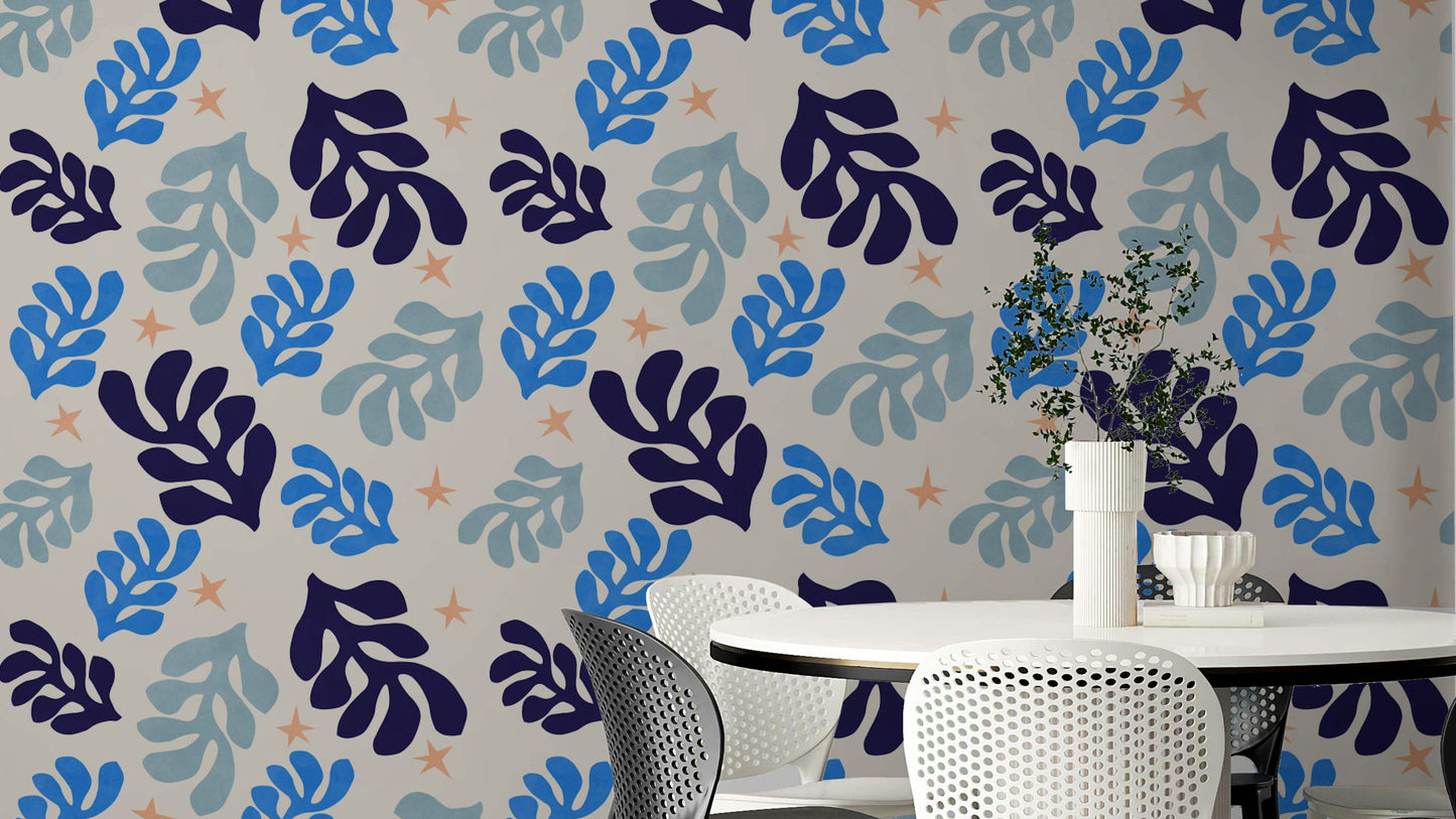 A wallpaper with a botanical pattern.

