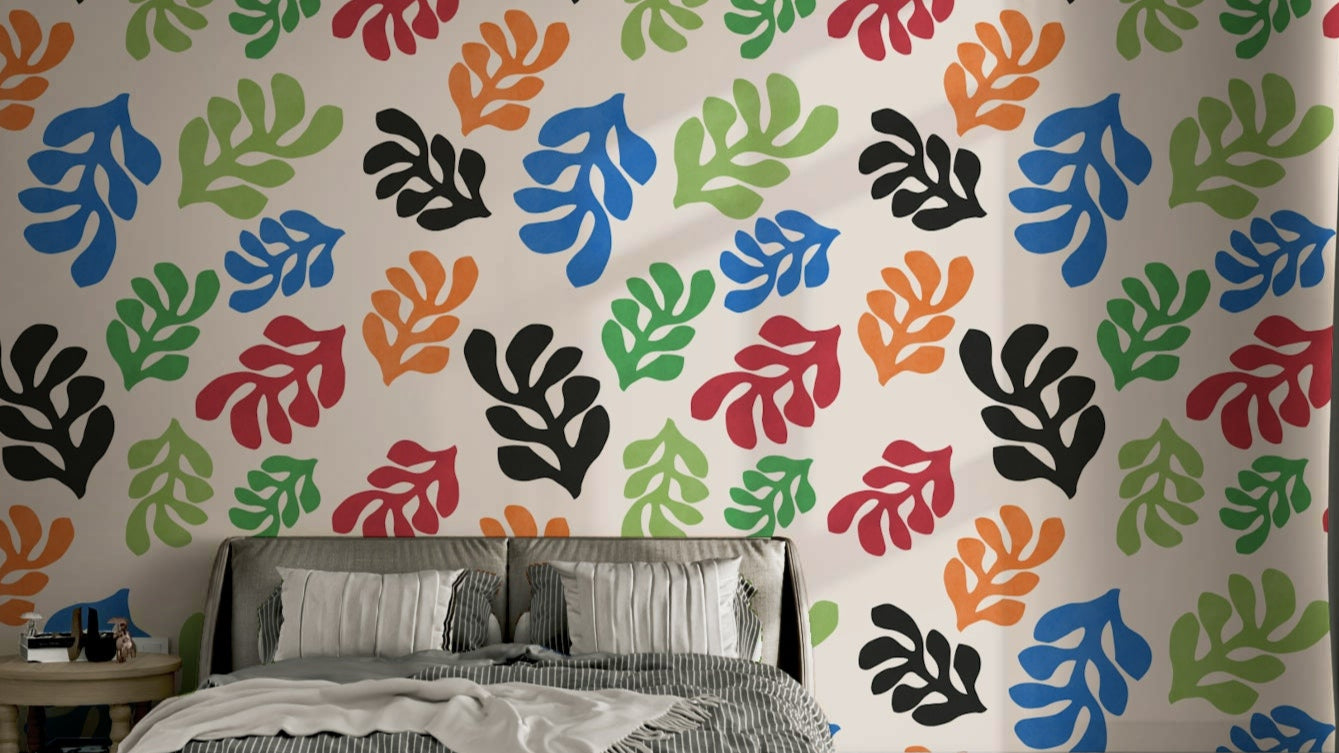 The design features various types of leaves and plants.

