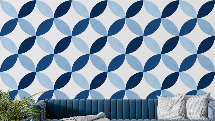 The design features various interlocking shapes.

