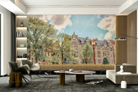 The mural gives a feeling of being in a classic European city.

