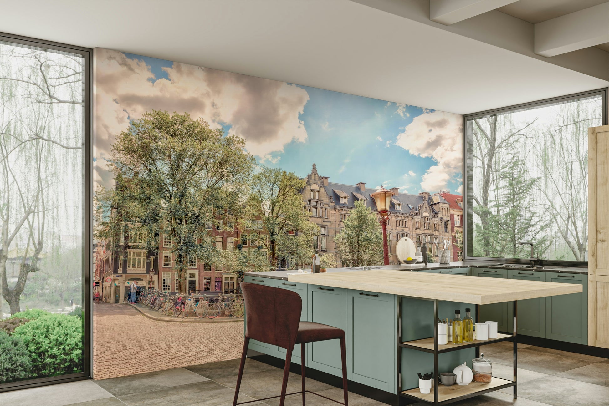 The street is made of cobblestones.

