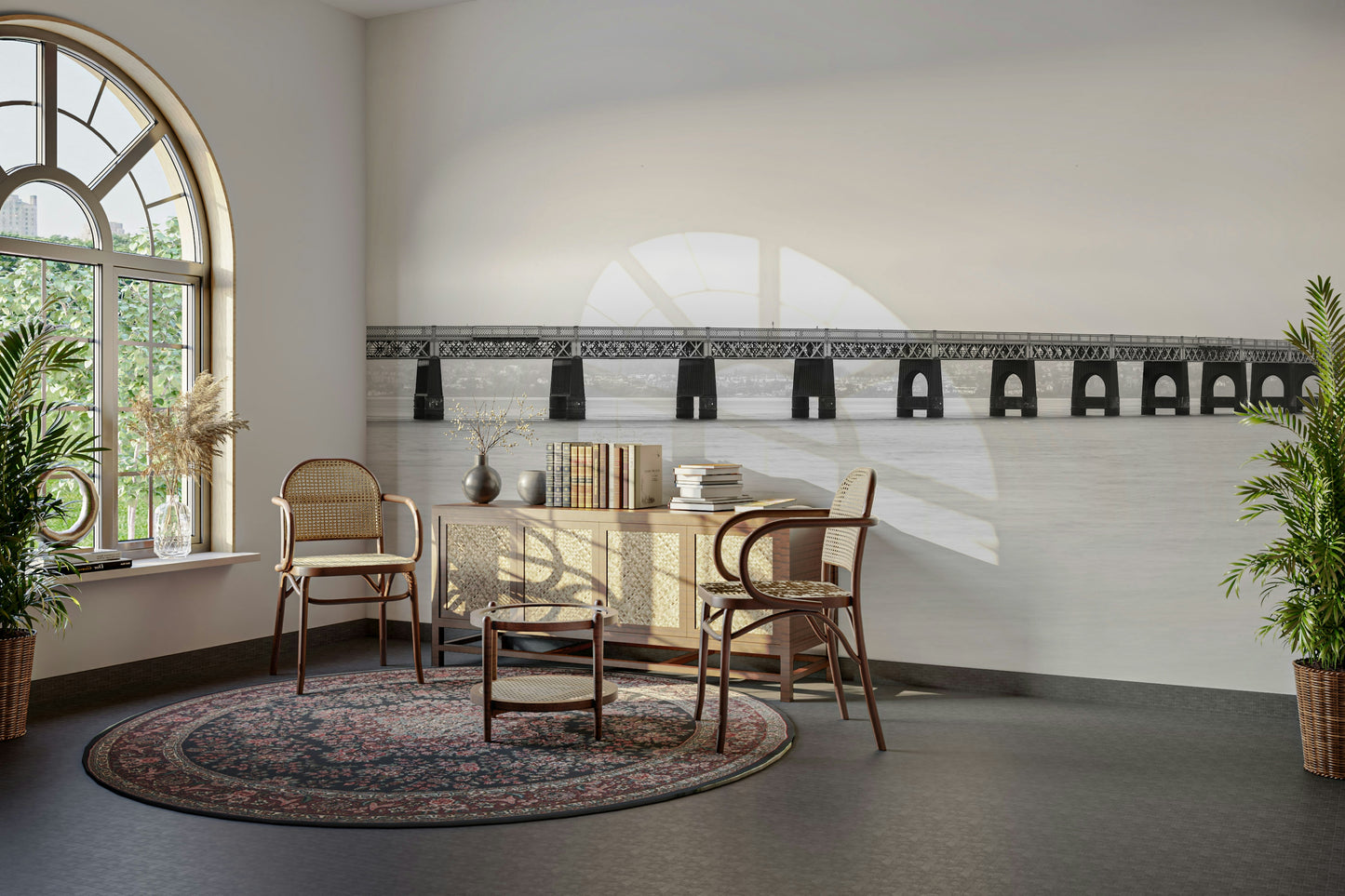 The composition is a wide view of the bridge.

