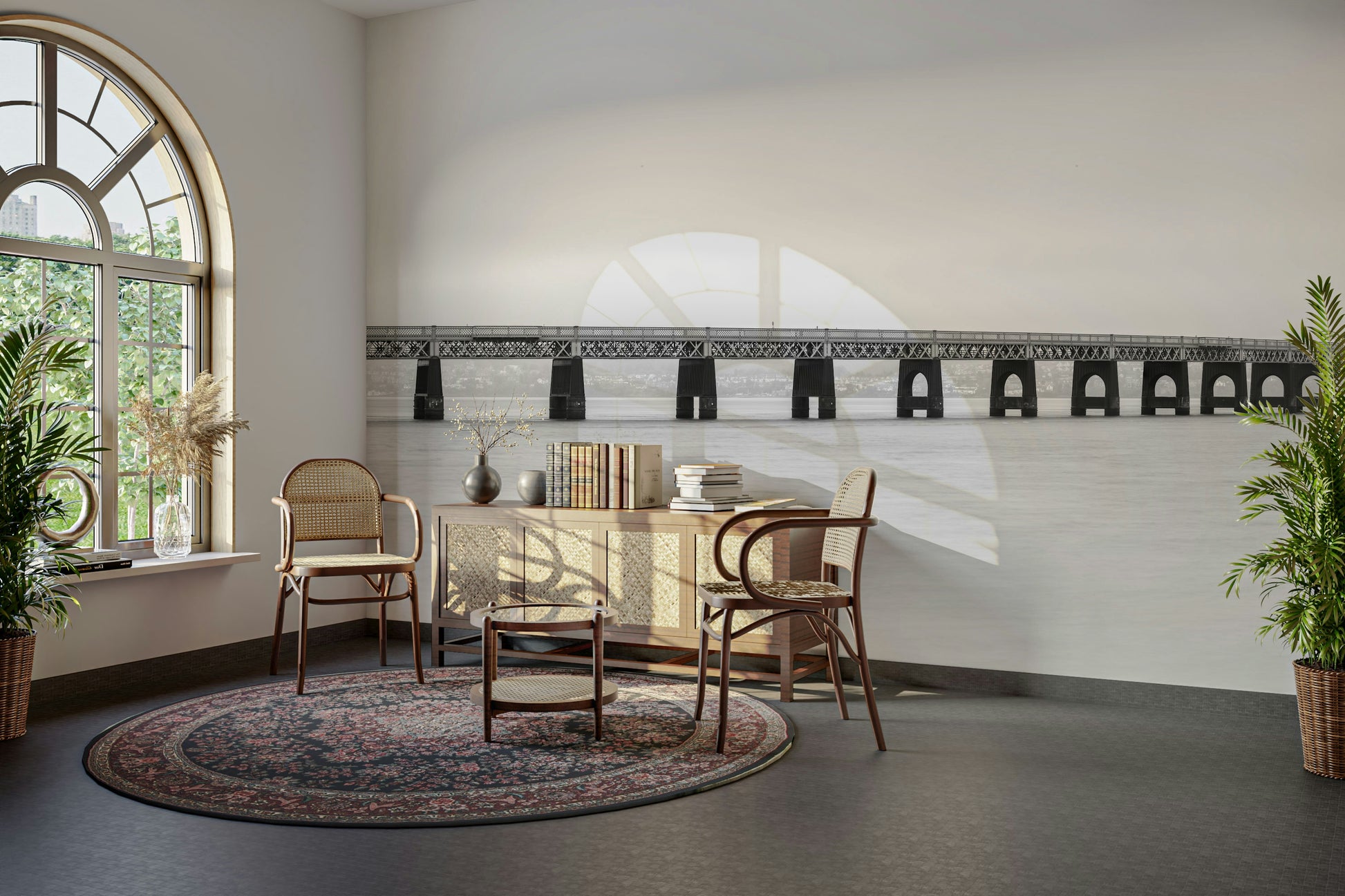 The composition is a wide view of the bridge.

