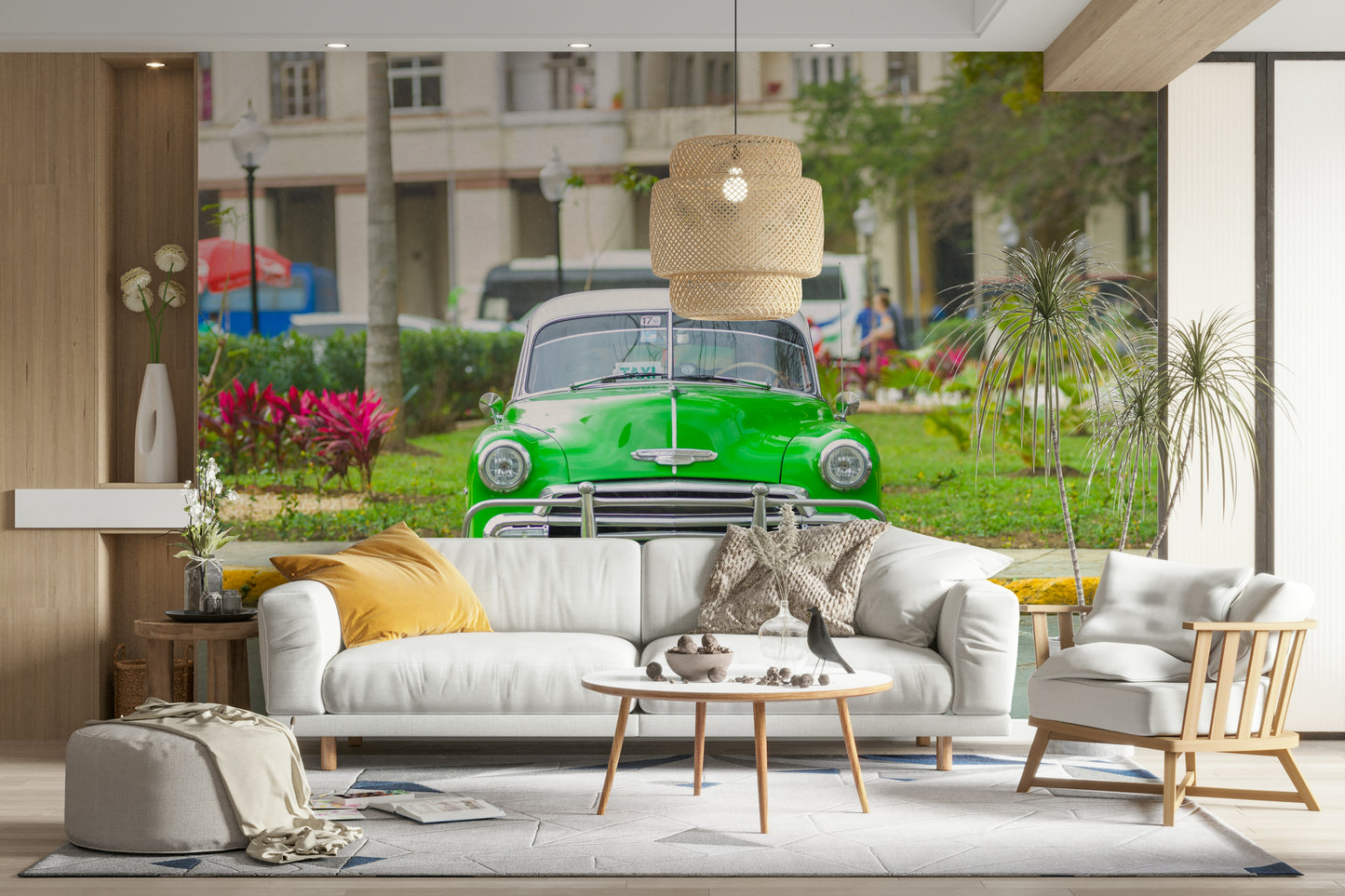 A wall mural of a classic Cuban street scene.

