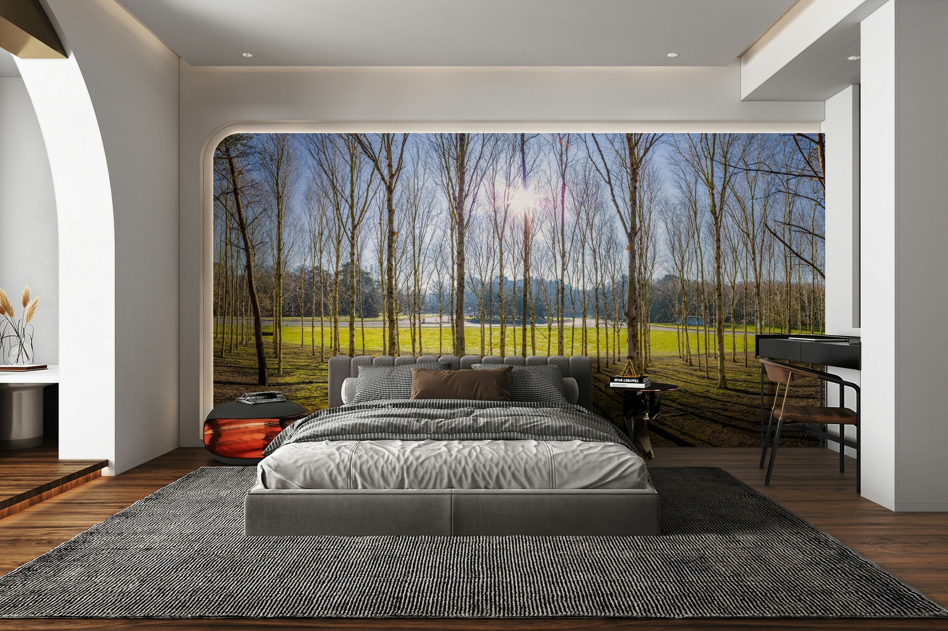 Sunlight filters through the leaves and trees.

