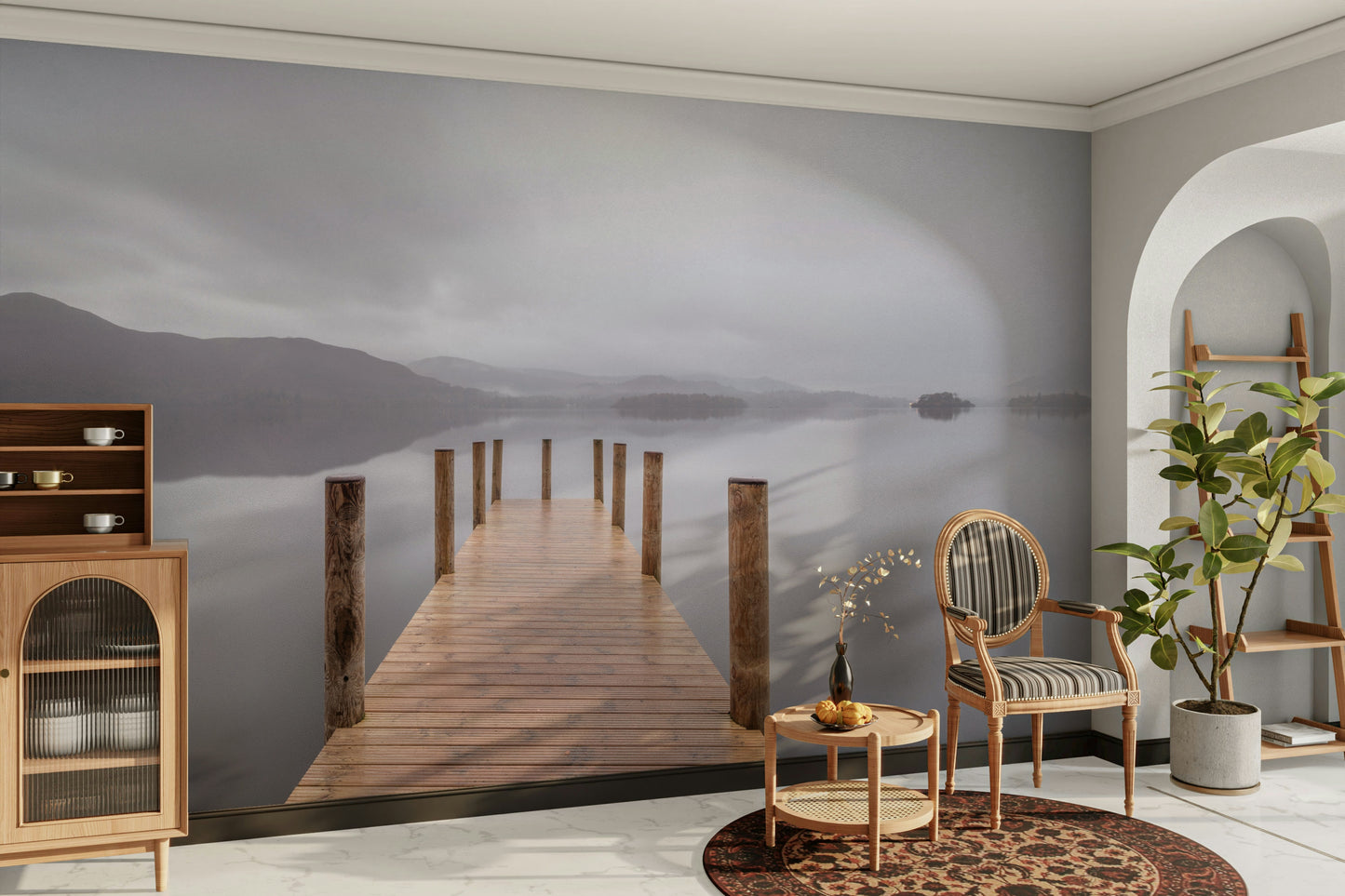 The sky is a soft blue with some clouds.

