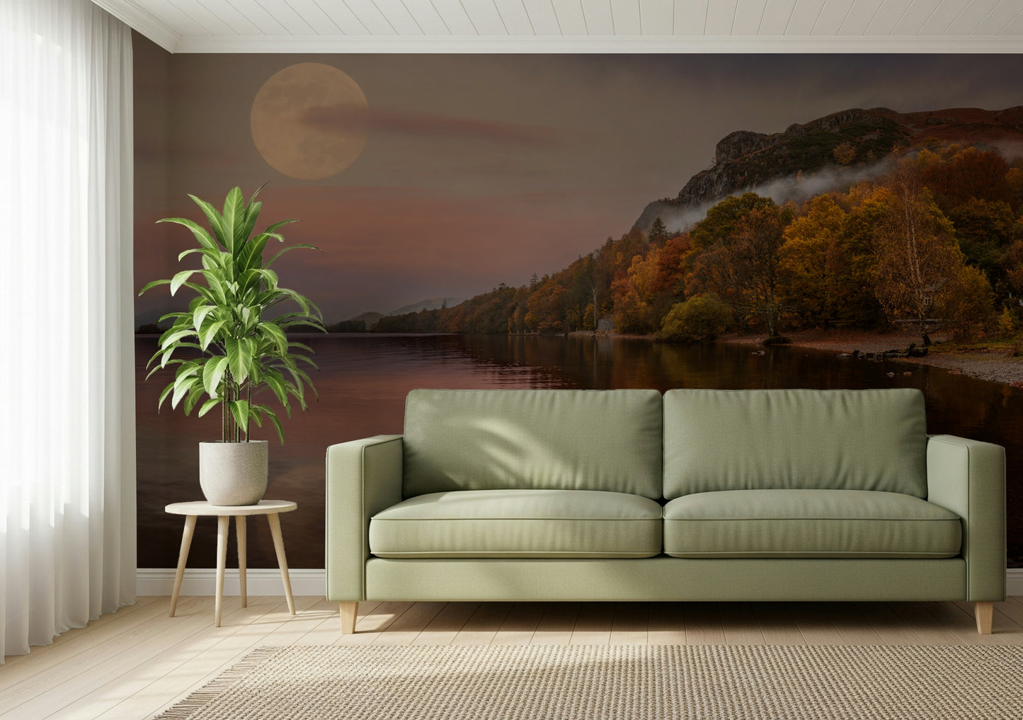 Autumnal Lake's Moon Wall Mural