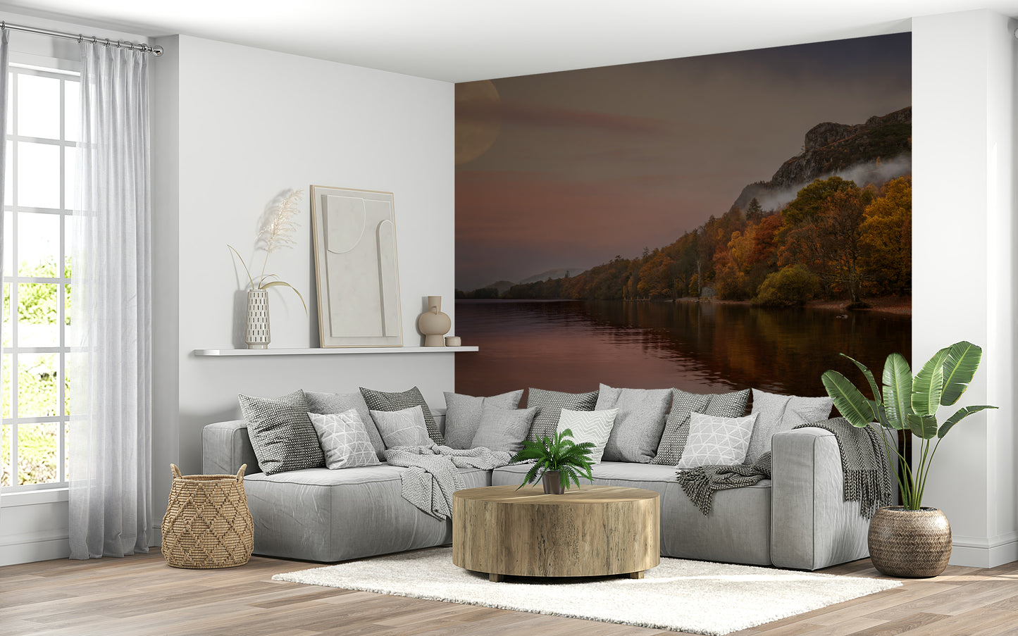 Autumnal Lake's Moon Wall Mural