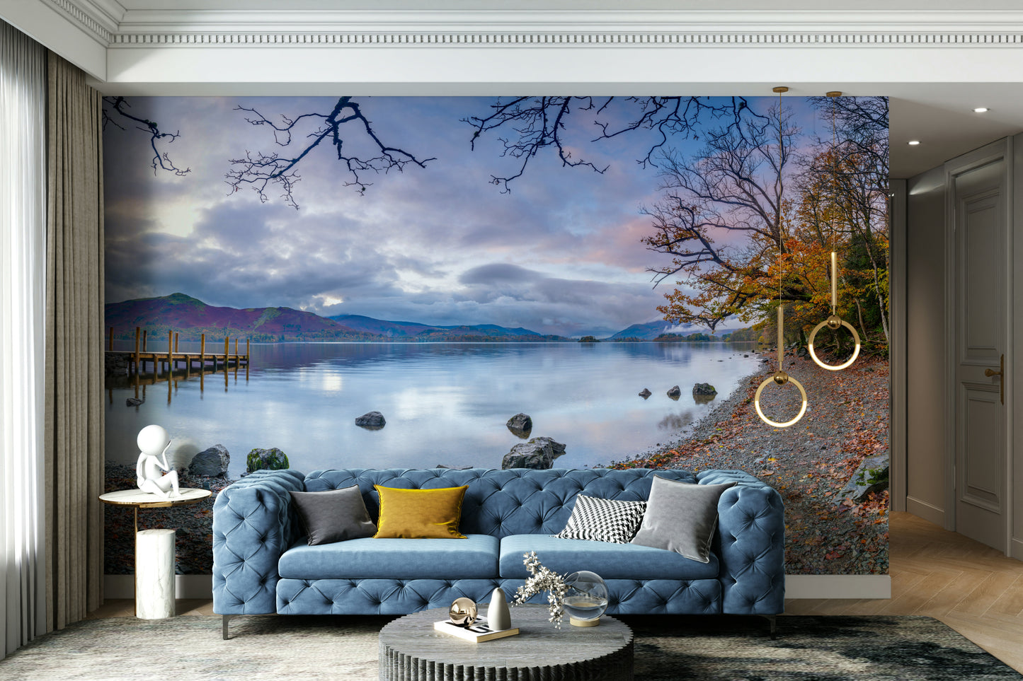 The colors are muted tones of gray, green, and brown.

