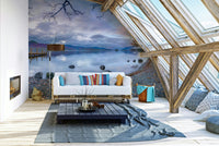 The mural gives a feeling of being in a quiet, natural place.

