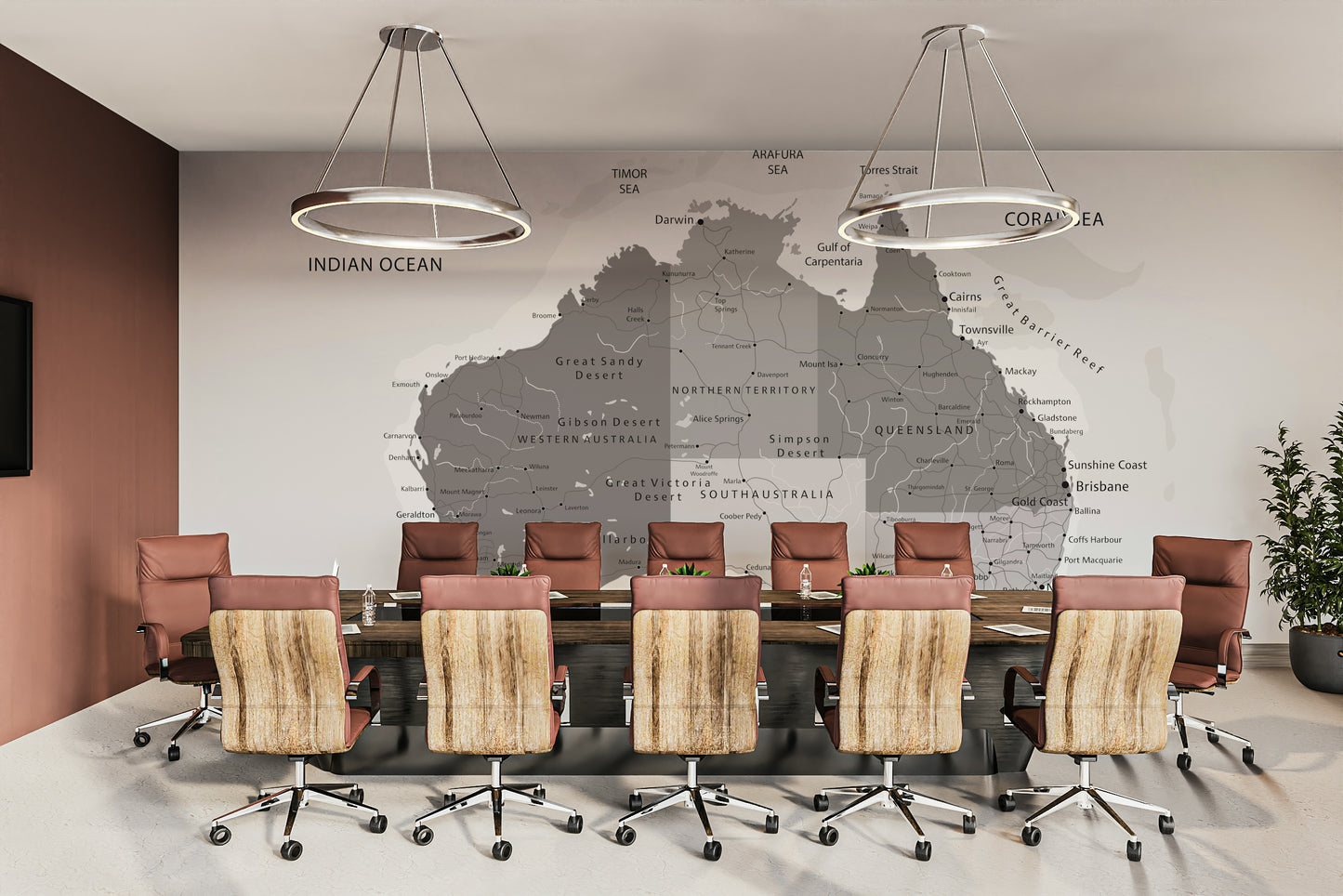 The mural gives a feeling of sophistication and travel.

