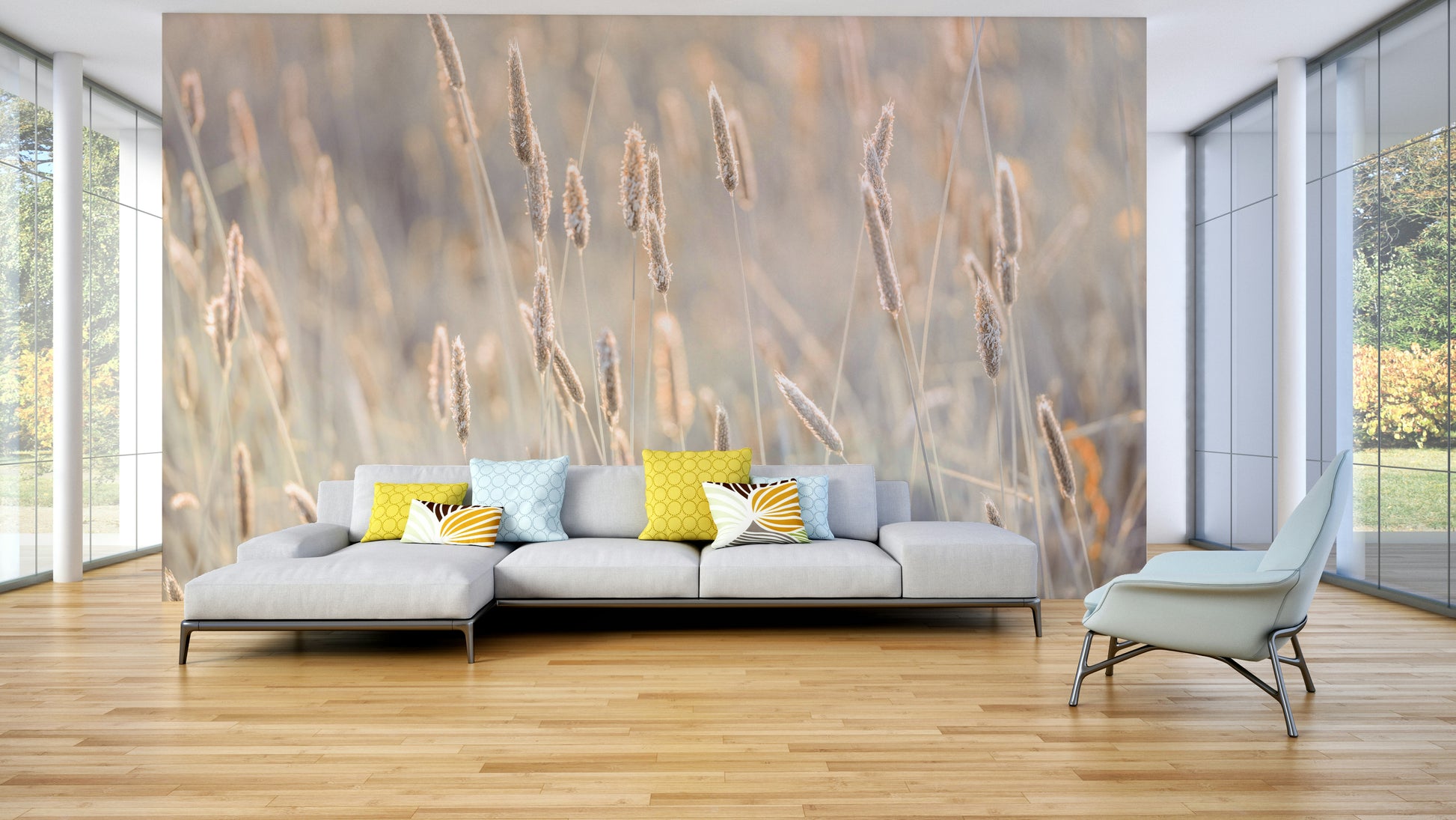 The composition is a repeating pattern of vertical grass stalks.

