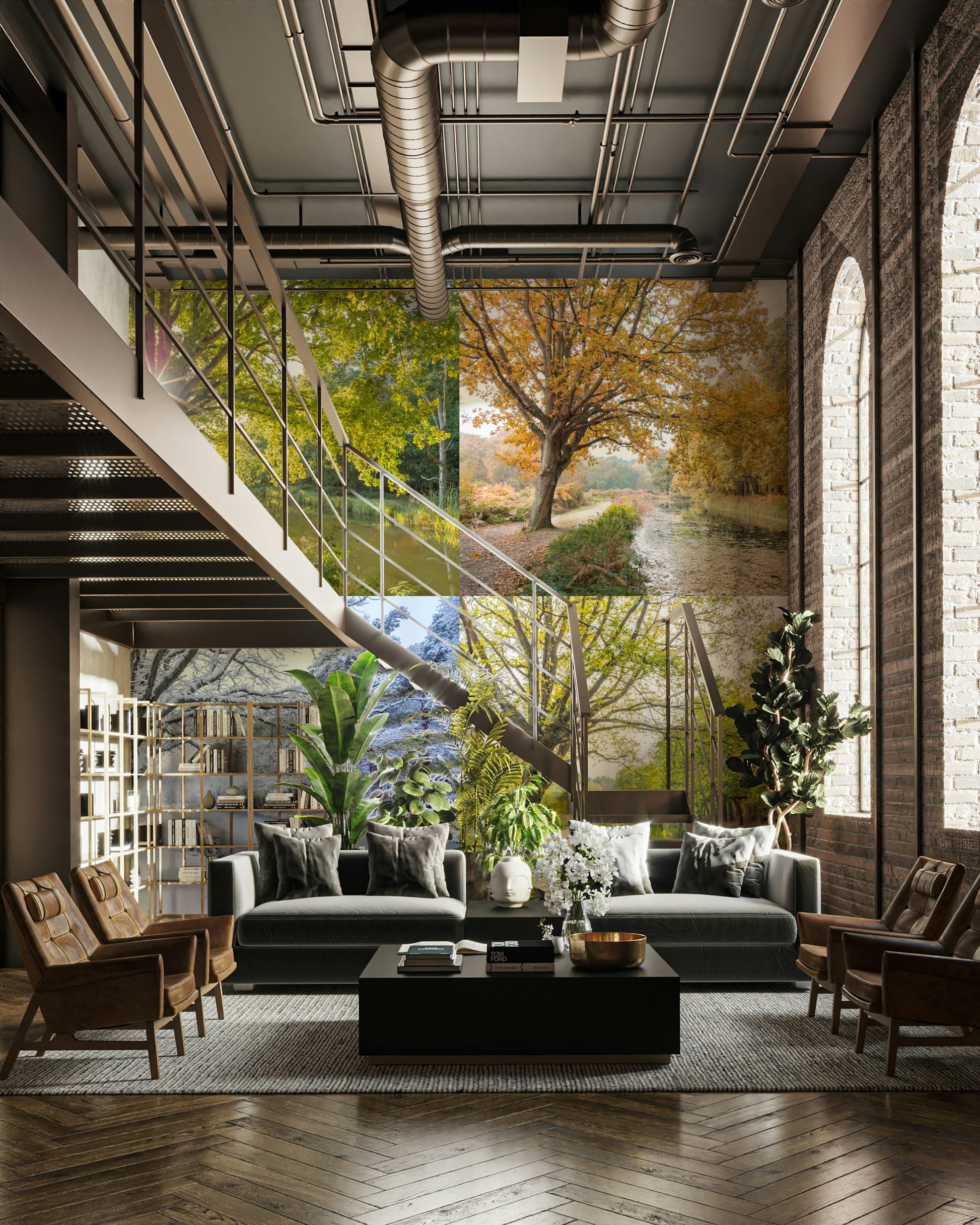 The composition is a square grid of four photographs.

