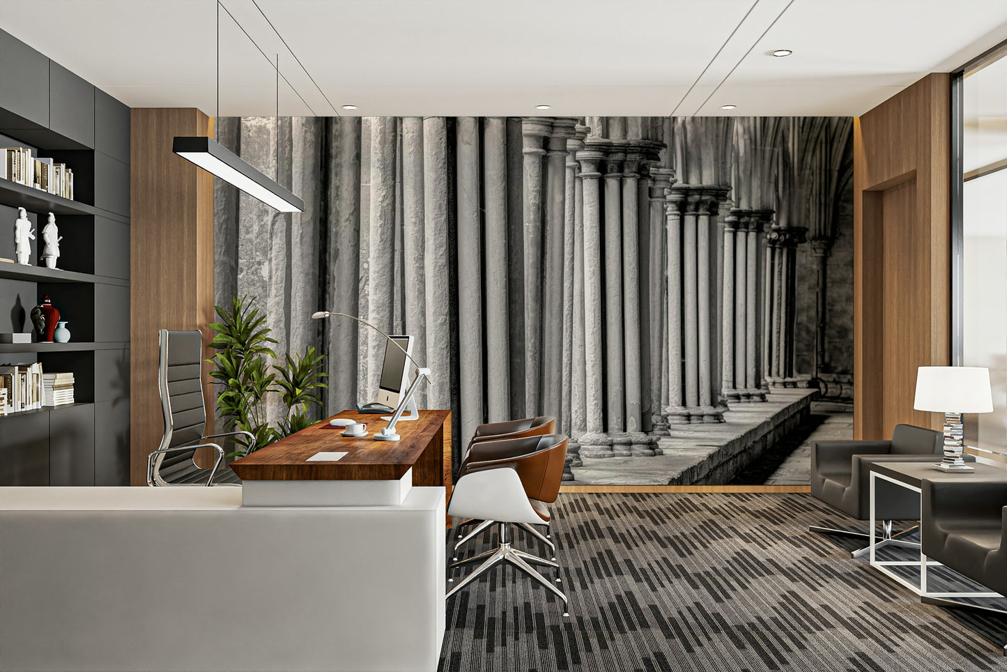 The columns and arches are the central focus of the image.

