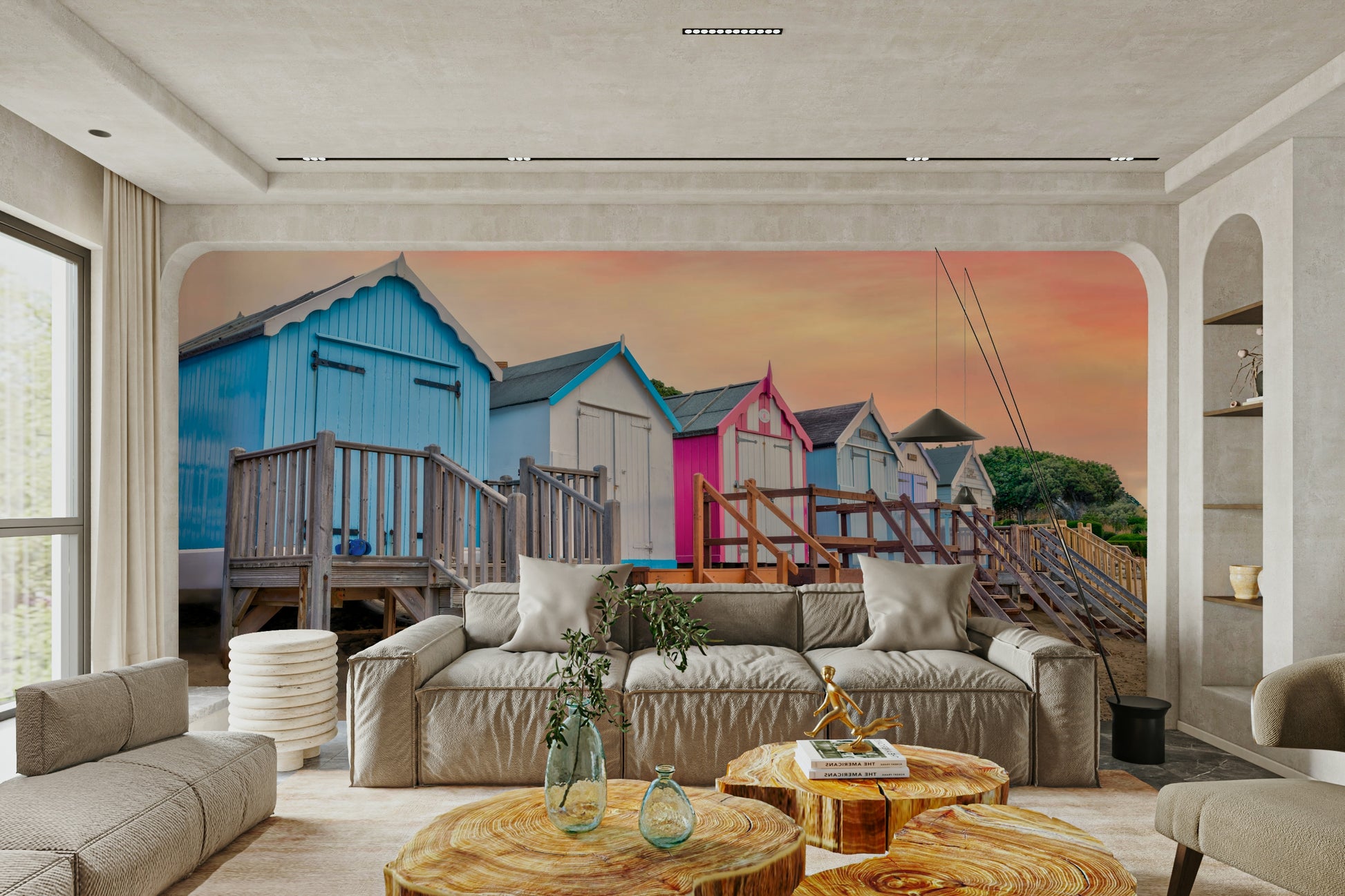 The design gives a feeling of a quiet coastal scene.

