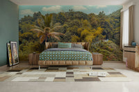 A prominent palm tree is in the foreground.

