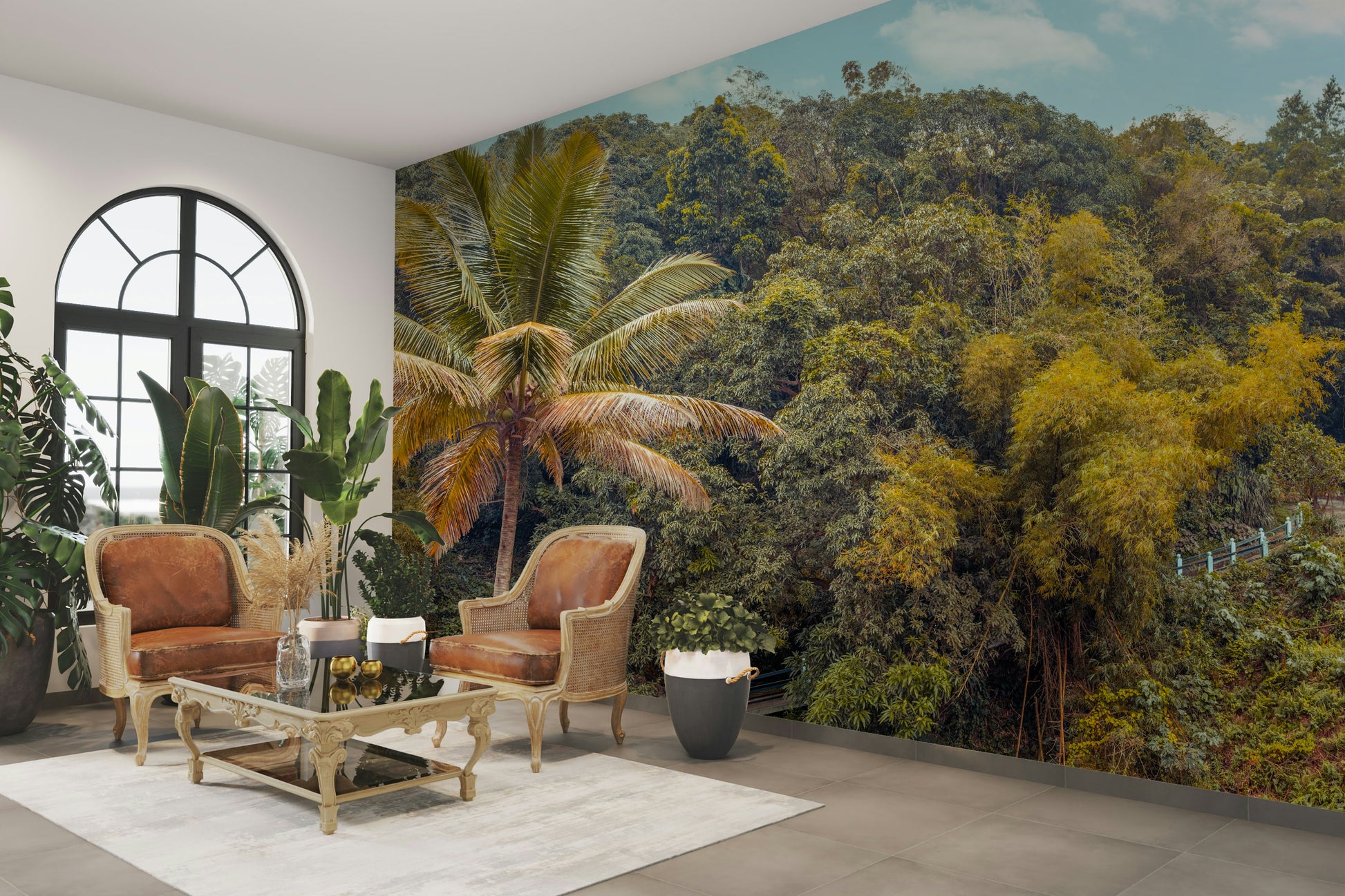 The foliage is dense with various shades of green and yellow.

