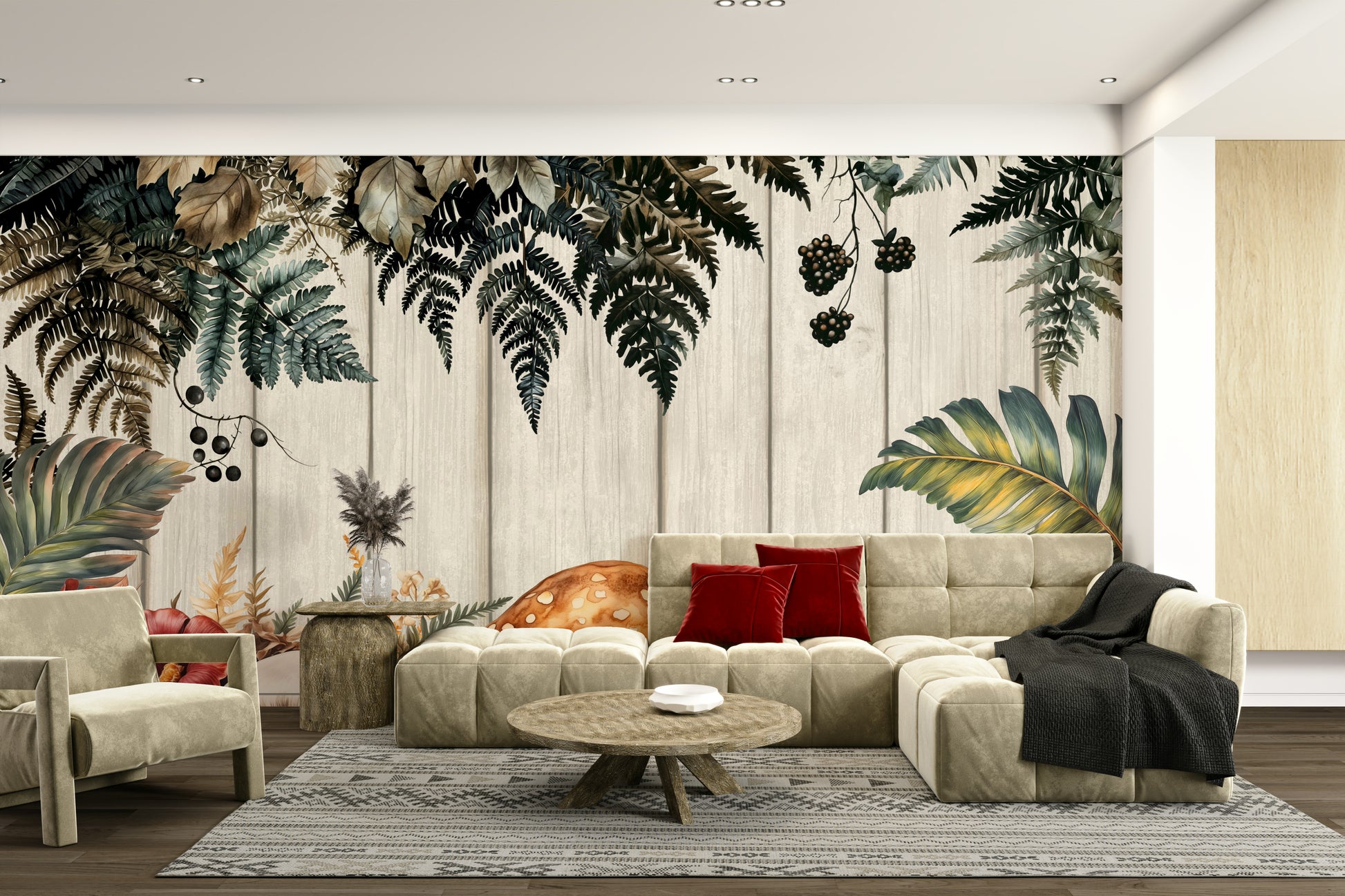 The image shows a serene, detailed woodland scene.

