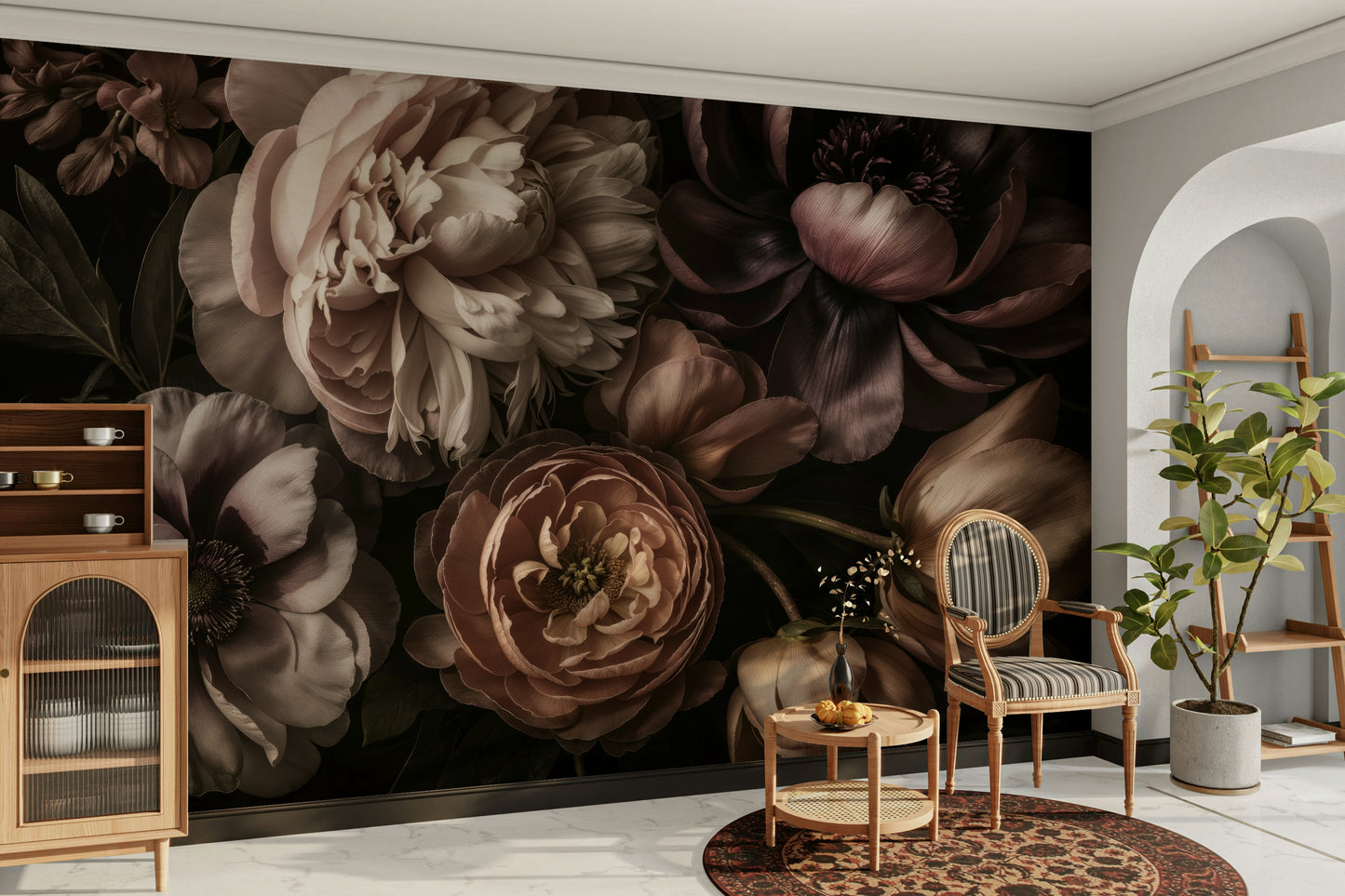 The image shows an opulent and detailed design of blooms.

