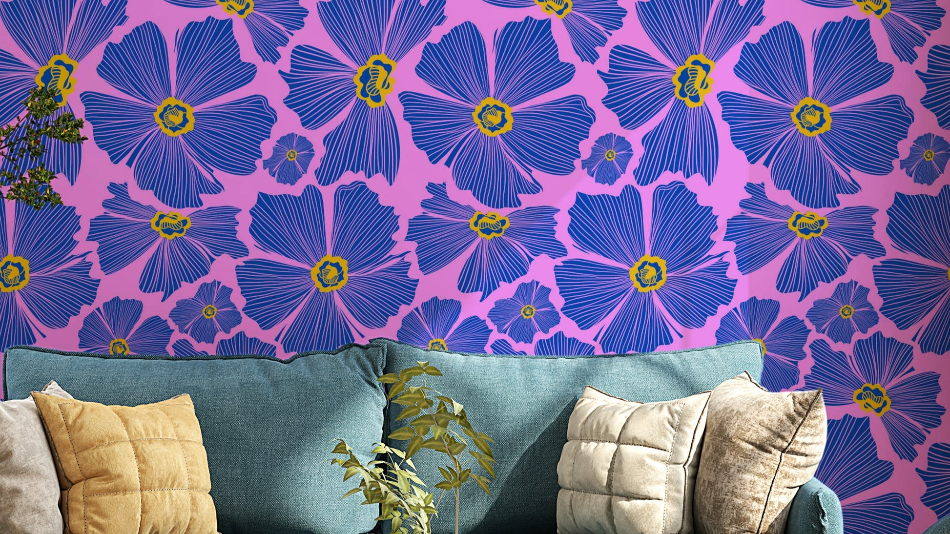 A wallpaper design with a floral burst pattern.

