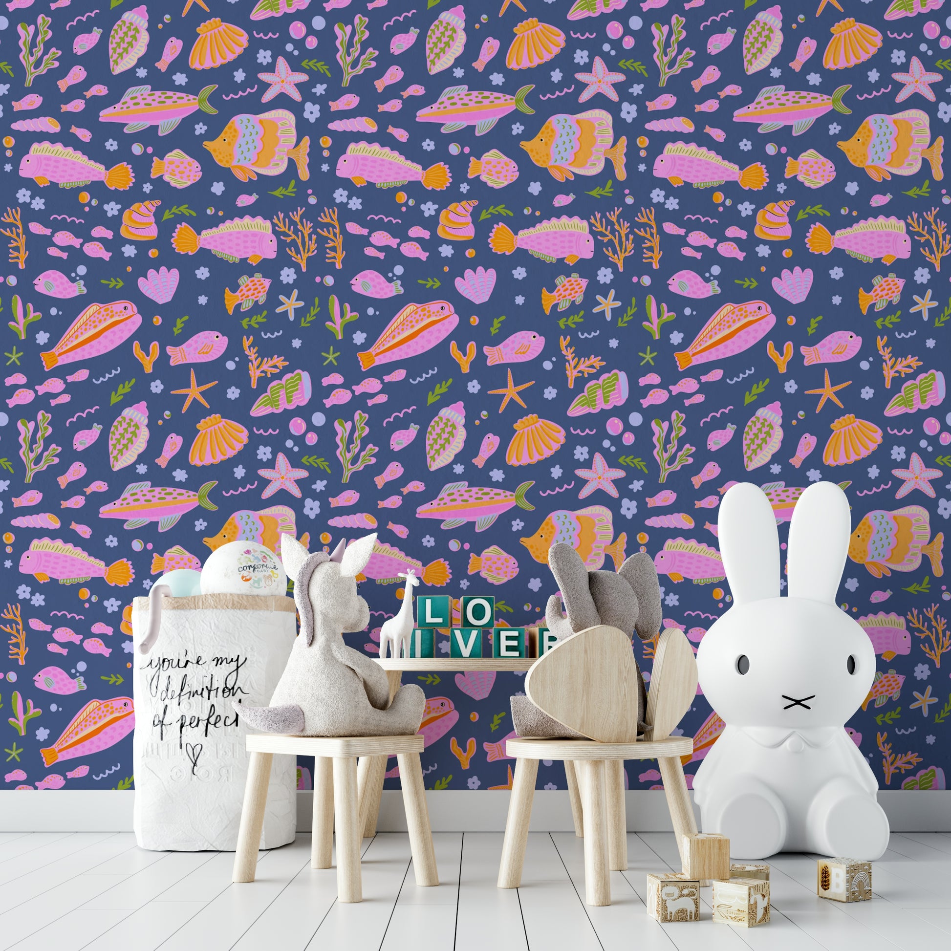 The colors are bright and cheerful tones.

