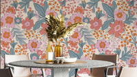 A wallpaper design with a floral painting.

