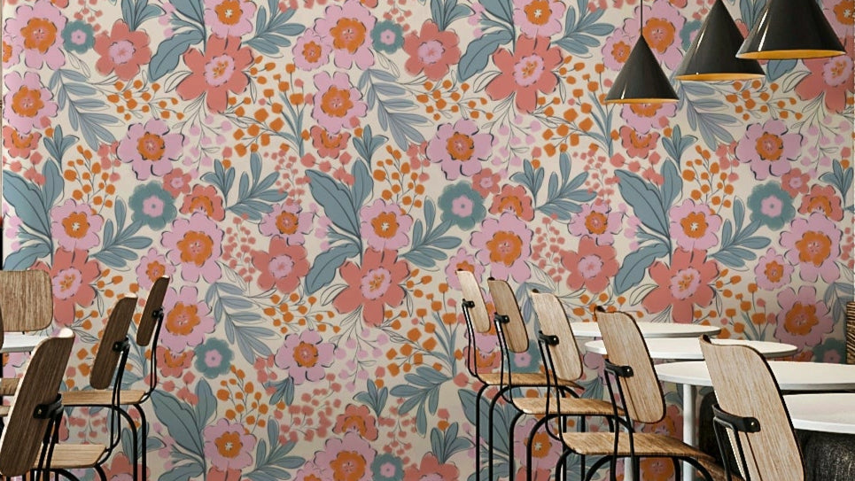 The image shows a pattern of artistic flowers and leaves.

