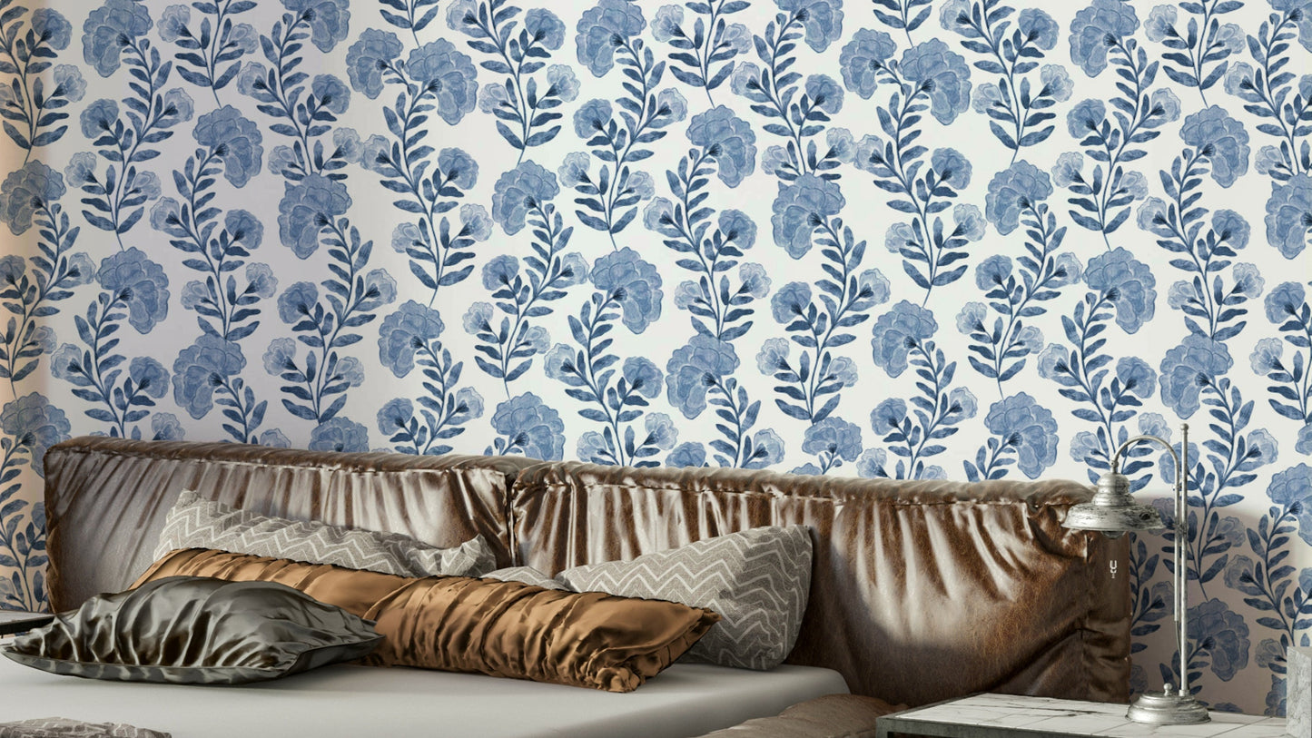 The image shows a repeating pattern of flowering vines.

