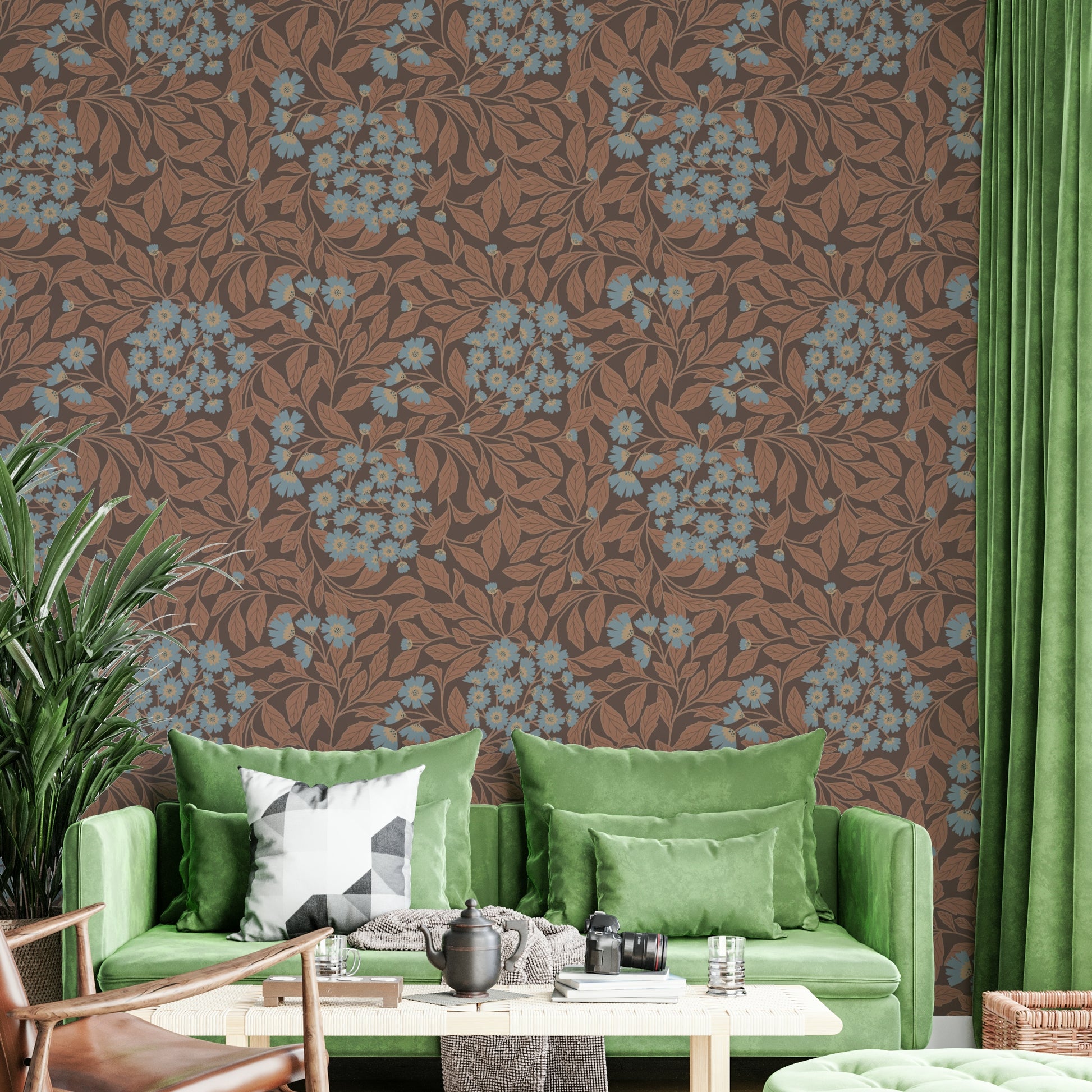 A wallpaper design with a damask floral pattern.

