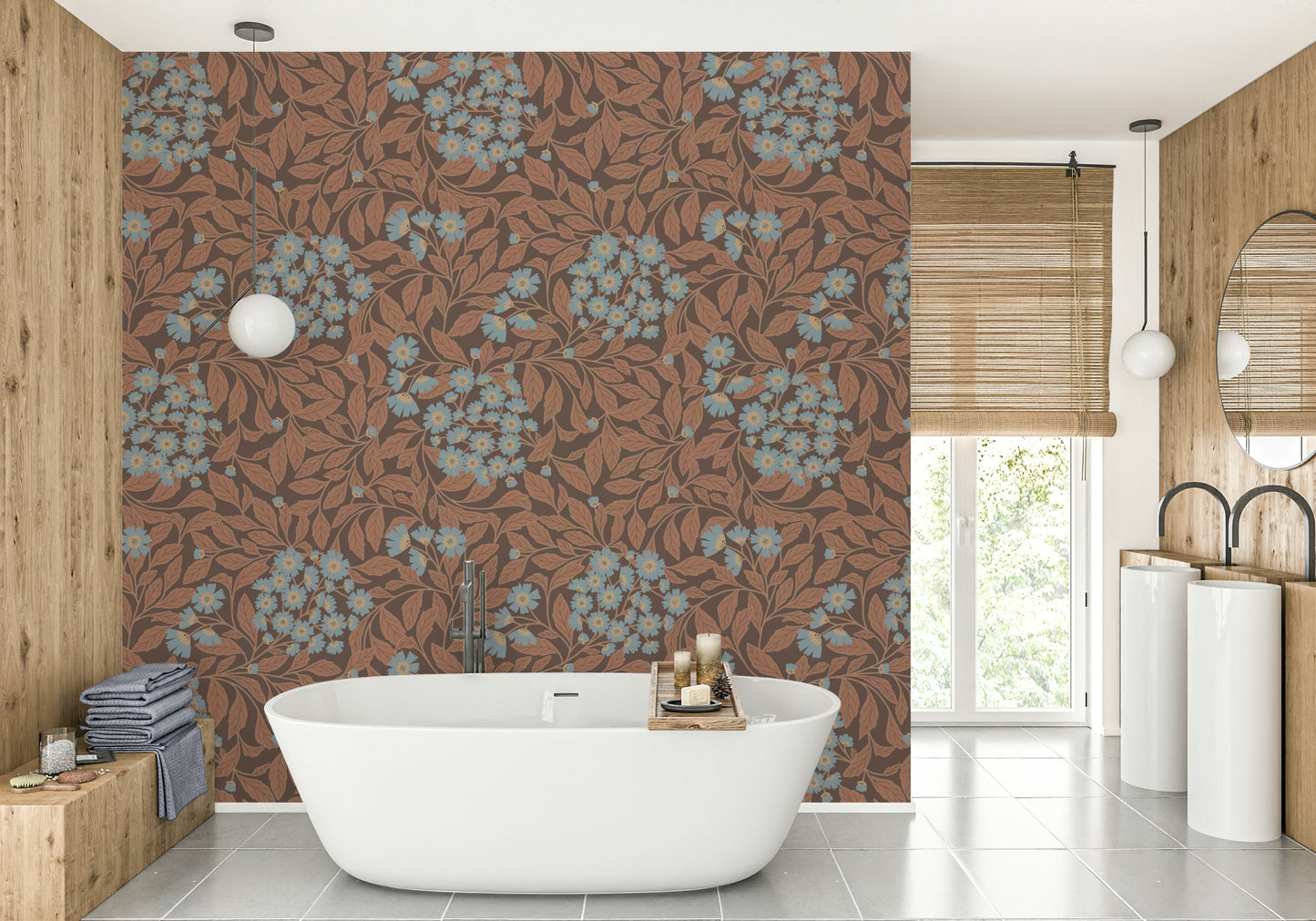 The image shows a repeating pattern of classic flowers.

