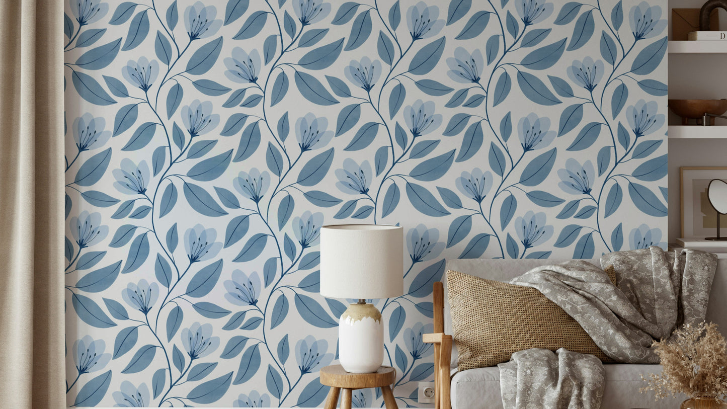 The colors are soft, muted tones of blue, gray, and white.

