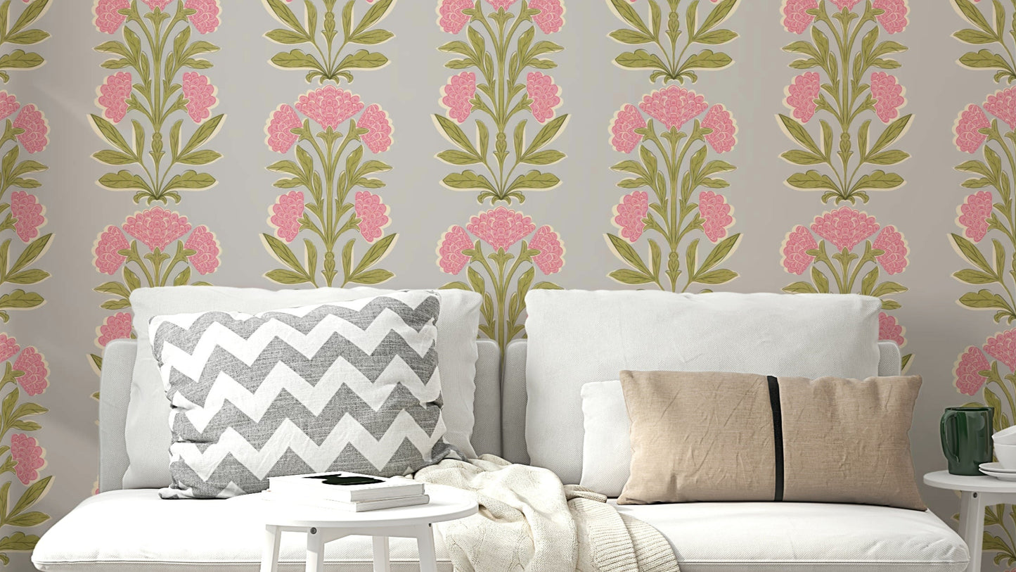 The image shows a symmetrical, Mughal-inspired floral design.

