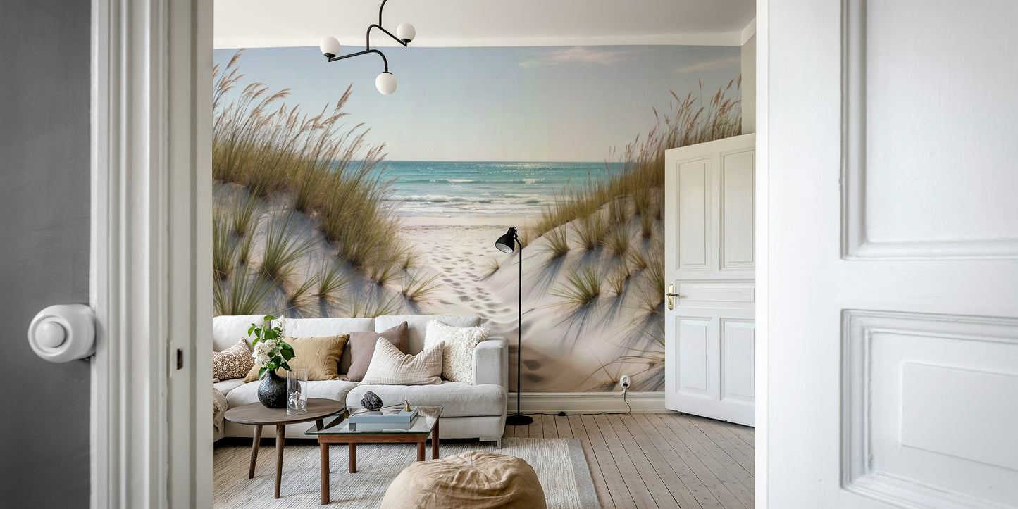 The image shows an artistic impression of a serene coastal scene.

