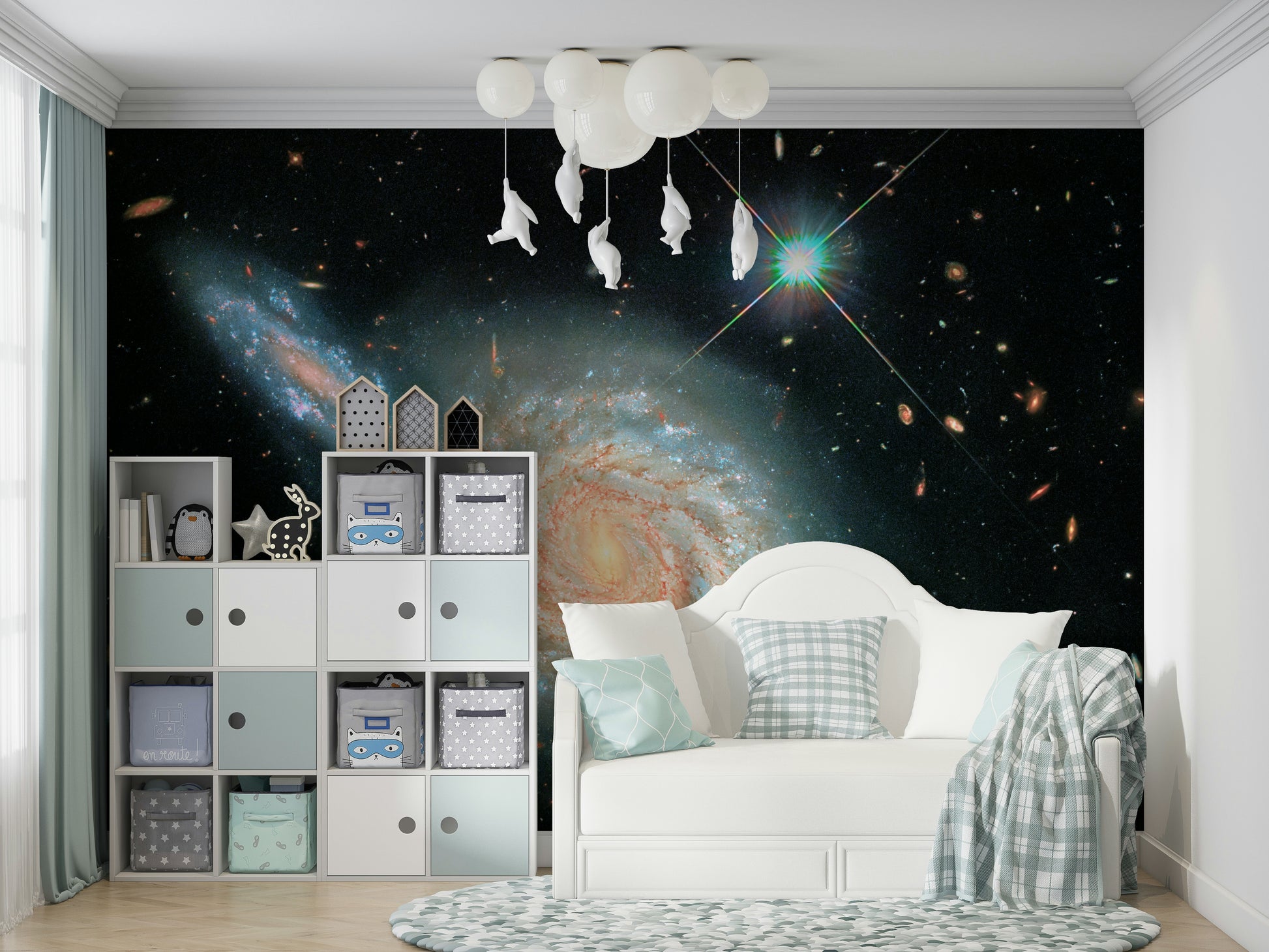 The celestial shapes are a central focus of the image.

