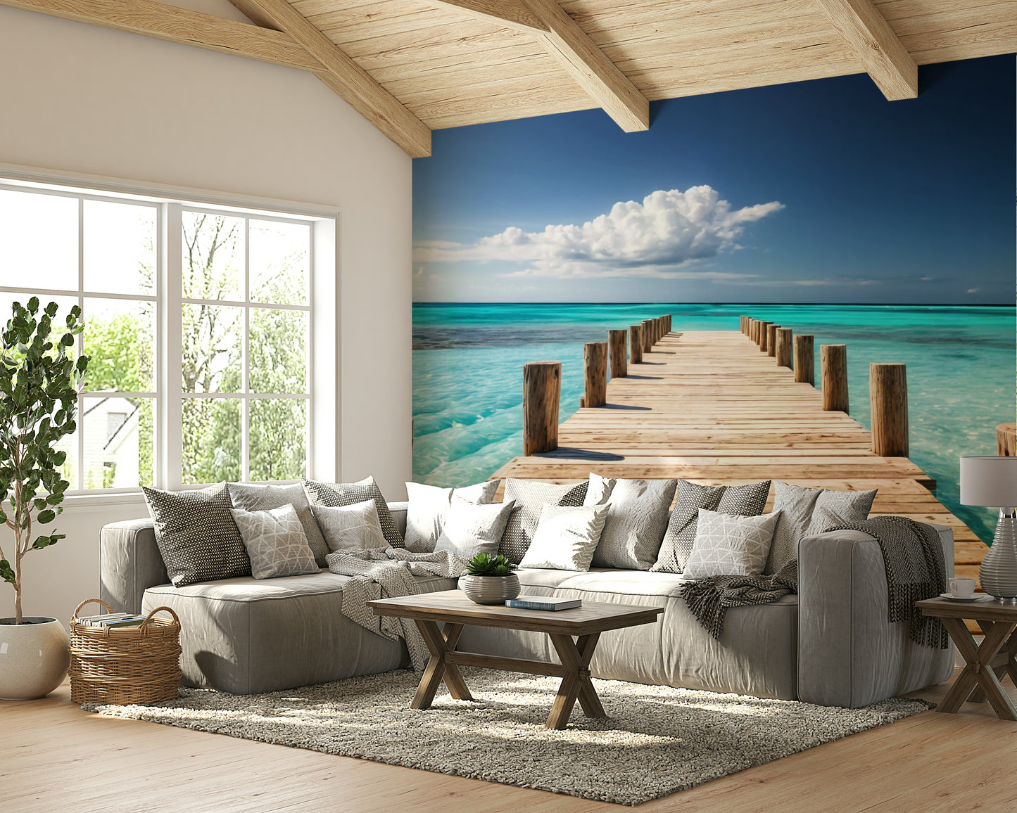 The pier and ocean are a central focus of the image.

